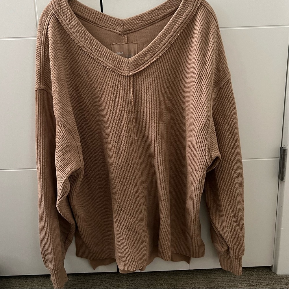 Aerie Brown V Neck Sweatshirt Small